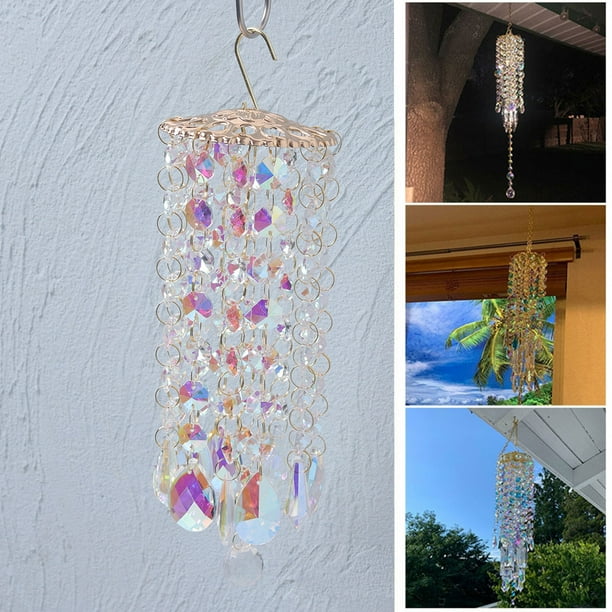 Lámpara de Araña con Campanillas de Viento y Cristales Coloridos. Ideal para Decorar Patios y Jardines. Un Regalo Perfecto.