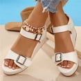 thumbnail image 2 of Xucatan Women's Platform Wedge Sandals, Round Toe Open Toe Slides with Adjustable Buckle Strap, Padded Footbed Chunky Sole Shoes, Versatile Spring Summer Beach Footwear Gift, 2 of 9
