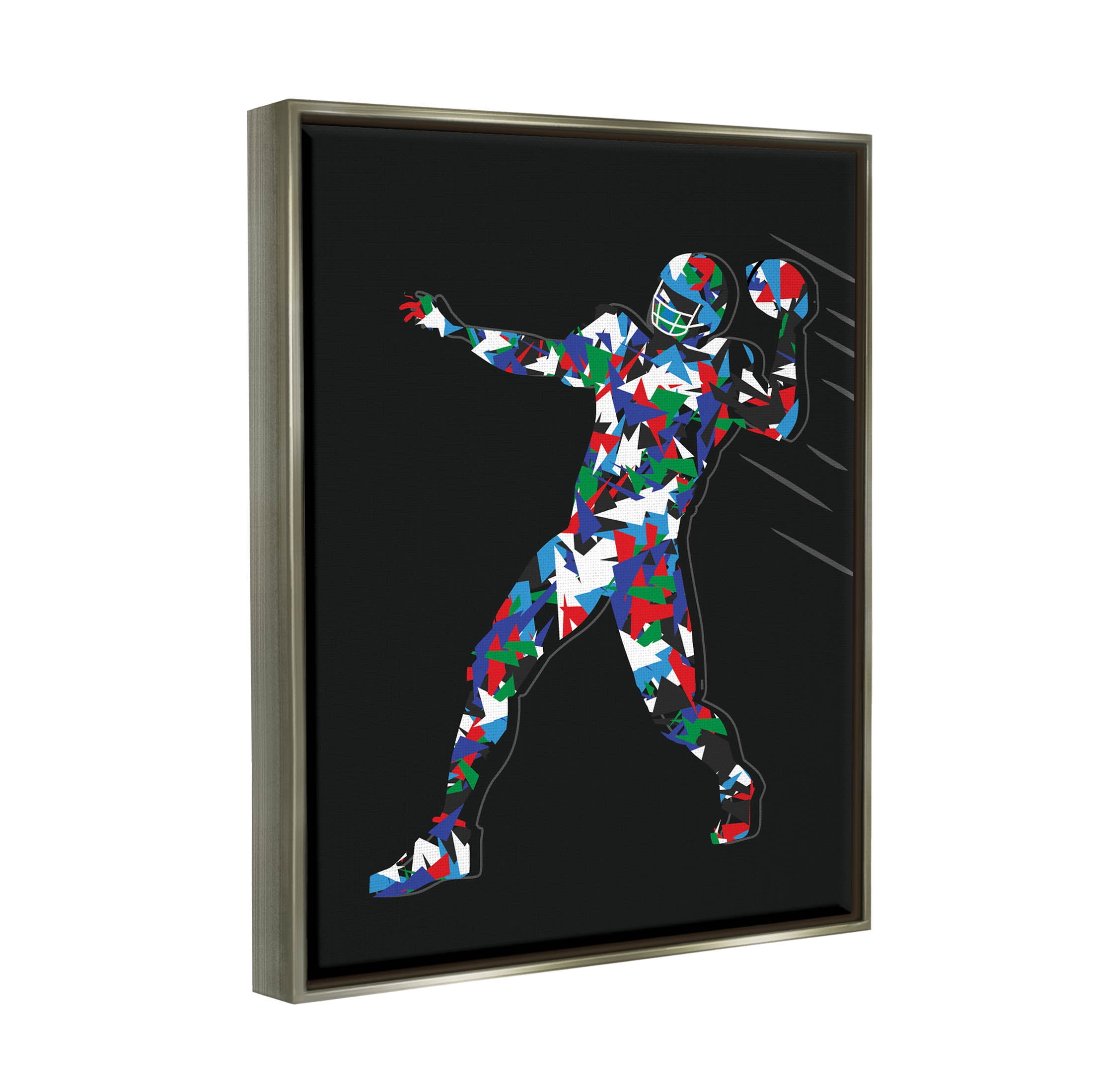 Stupell Industries Football Player Abstract Pattern Graphic Art Luster Gray Floating Framed Canvas Print Wall Art, Design by Arrolynn Weiderhold