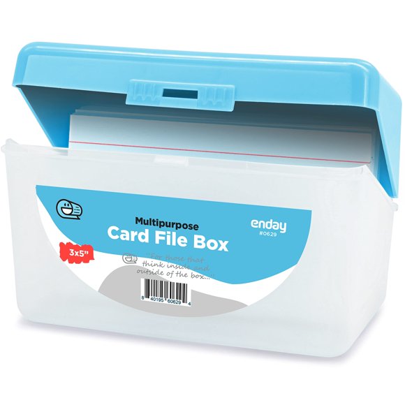 Enday - Portatarjetas azul de 3 x 5, organizador de tarjetas flash para notas, archivador de tarjetas con tapa abatible, soporte para recetas, capacidad para 250 tarjetas, también disponible en morado