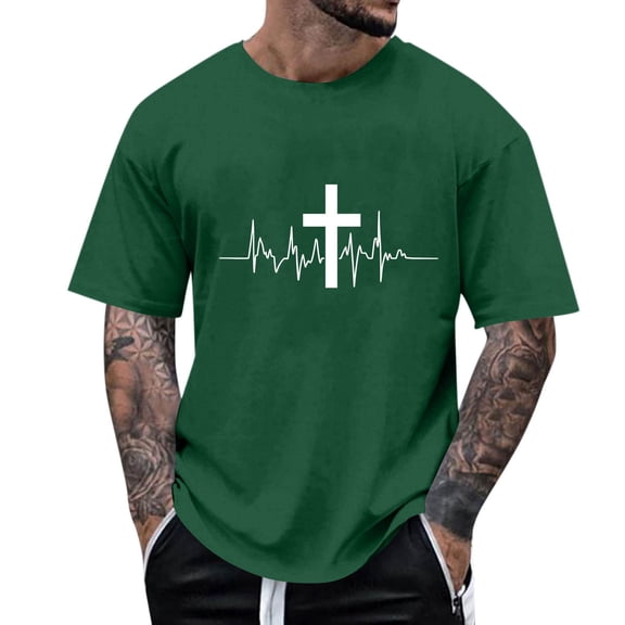 COSFO Cross Men T Shirts Short Sleeve Summer Crew Neck Tops Relaxed Fit Lightweight Pullover Mens Graphic Tees