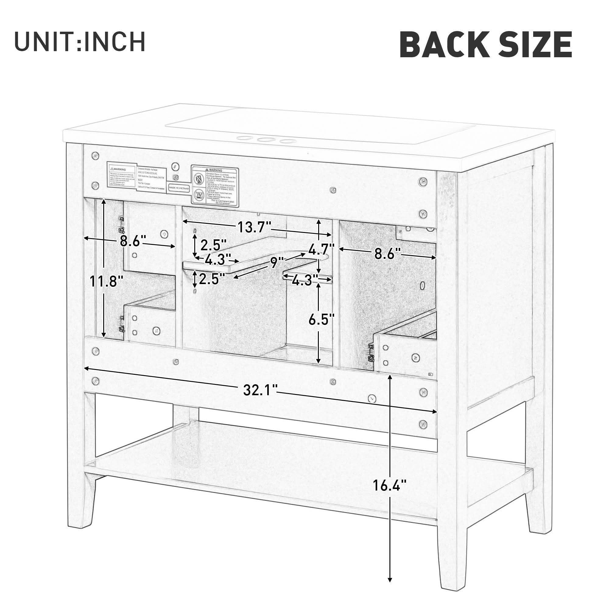 MAYEERTY 36" Bathroom Vanity with Sink 1 Cabinet 3 Drawers Solid Wood MDF Green