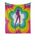 thumbnail image 1 of 70s Party Soft Flannel Fleece Blanket, Vibrant Colorful Flowers with Dancing Woman Silhouette on Retro Design Backdrop, Cozy Plush for Indoor and Outdoor Use, 50" x 60", Multicolor, by Ambesonne, 1 of 6
