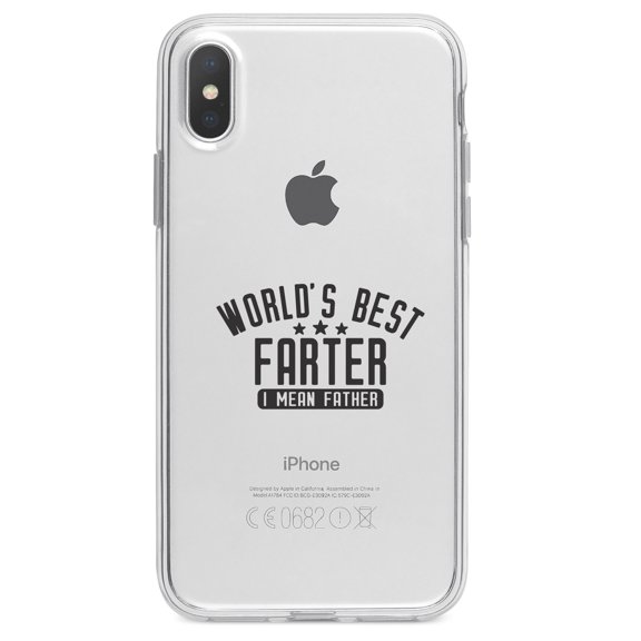 DistinctInk Clear Shockproof Hybrid Case for iPhone XR (6.1" Screen) - TPU Bumper Acrylic Back Tempered Glass Screen Protector - World's Best FARTER, I Mean Father