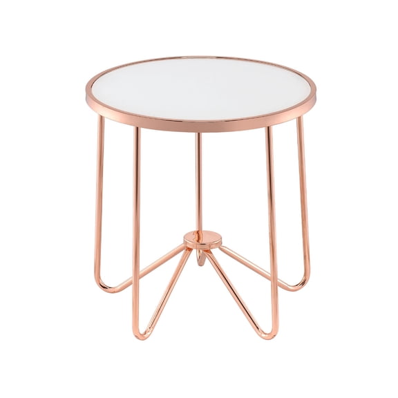 Coffee Tables White Frosted Glass Top Round Table in Rose Gold Finish,Coffee Tables With Storage