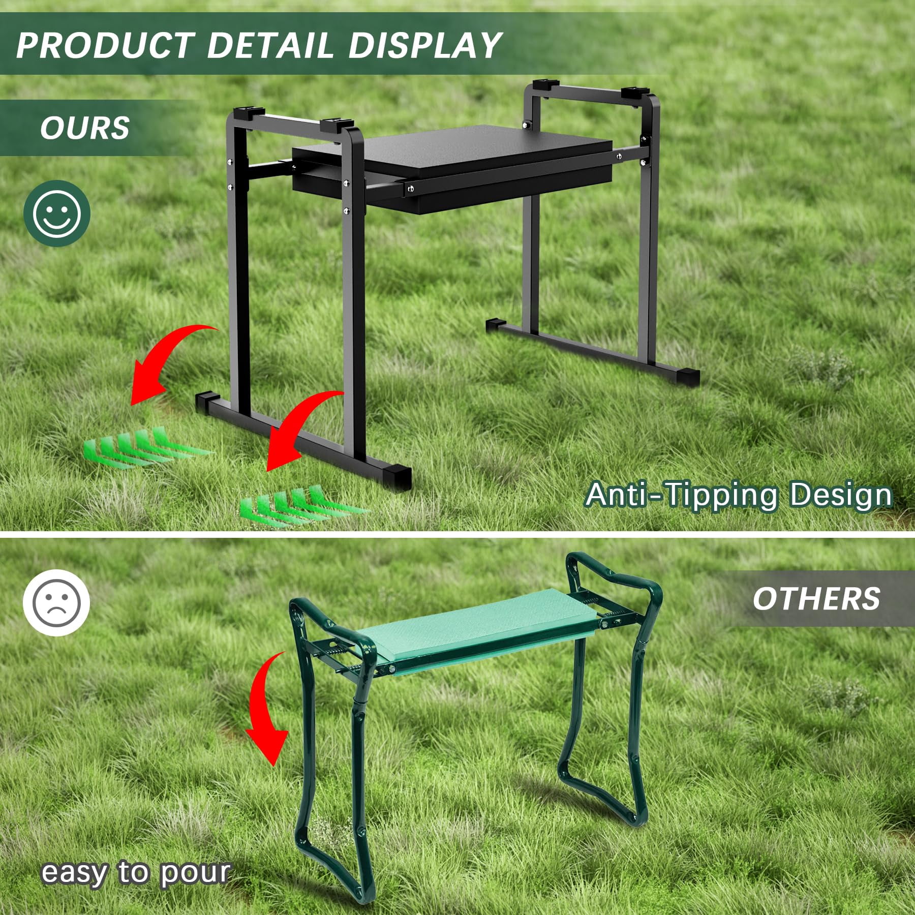 Garden Kneelers Seat, Stable and Save Anti-Tipping Design  Wider Garden Kneeler and Seat with Handle, Heavy Duty Gardening Stool for Seniors, Gardening Weeding Bench for Gardeners Parents - Green