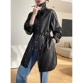 thumbnail image 2 of Abrigo de piel de oveja natural para mujer con fajas Chaqueta cortavientos larga de cuero genuino de un solo pecho de alta gama de moda кожаный плащ, 2 of 4
