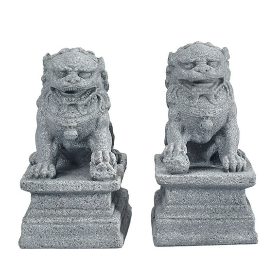 1 Pair Fu Foo Dogs Guardian Lion Statues Sandstone Lions Chinese Feng Shui