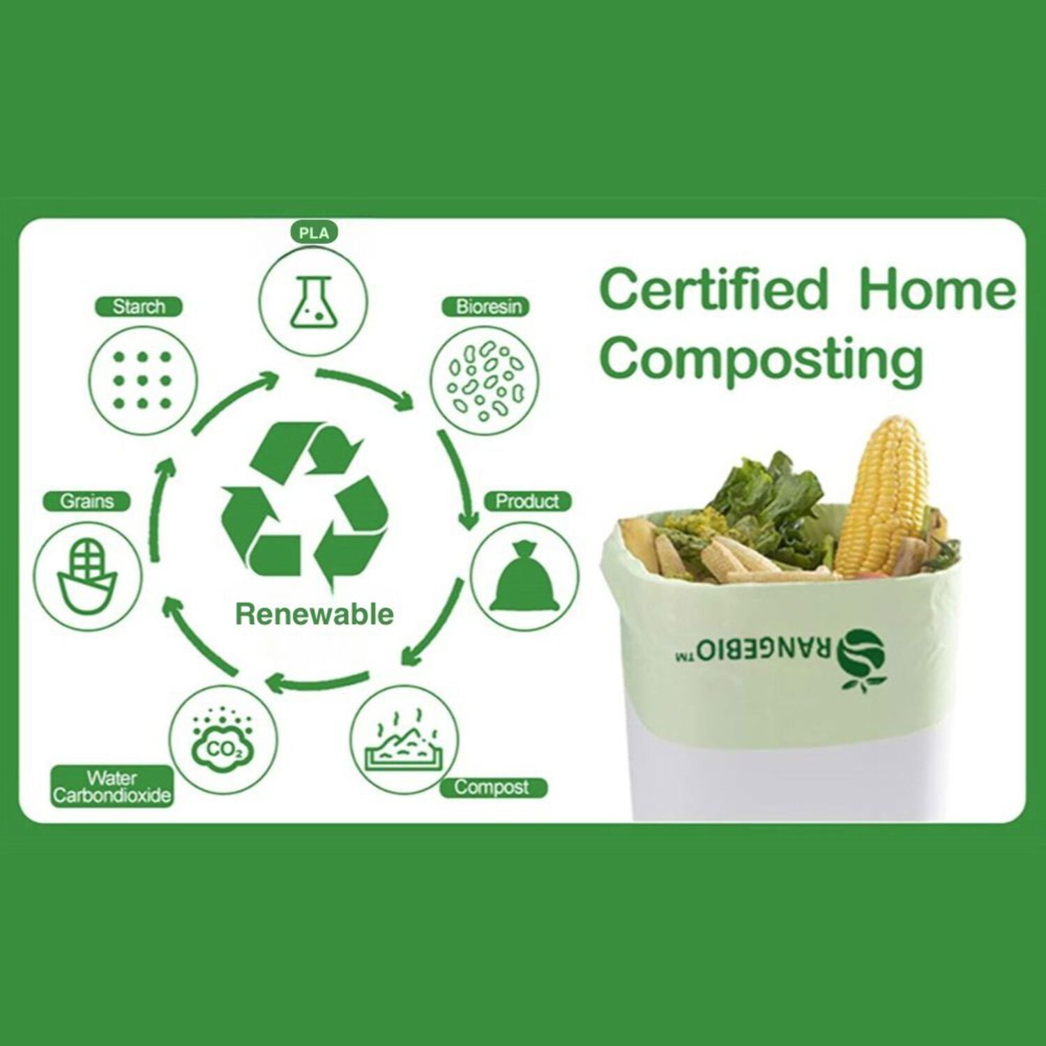 OrangeBio Certified Compostable Produce Bags (14" x 18"), 1000 Count, Plant-Based, Food-Contact Safe