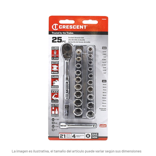 Dados Sae-Mm C/Matraca Crescent 1/4 Plg Csws1N
