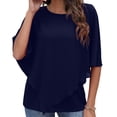 thumbnail image 3 of Camiseta de verano para mujer Ticfox de gasa de doble capa azul oscuro L, 3 of 5