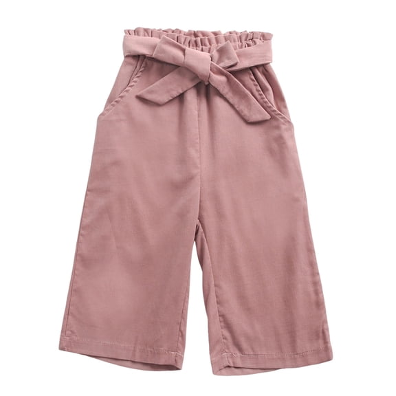 CQONEPT Toddler Girls Crop Corduroy Pants Drawstring Bow Tie Pant Wide Leg Athletic Running Pants with Pockets Pink 6-12 Months