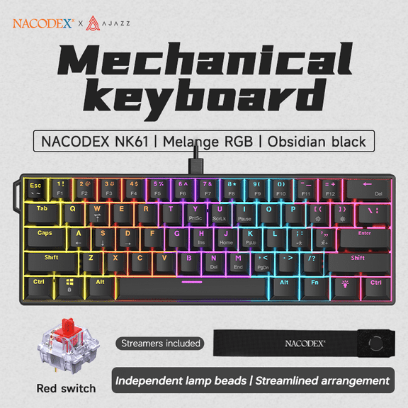 Ajazz NK61 60% Wired Mechanical Keyboard Mixed Color RGB Hot-Swap 61 Keys Gaming Keyboard Rad Switch for Win/Mac/Gamers