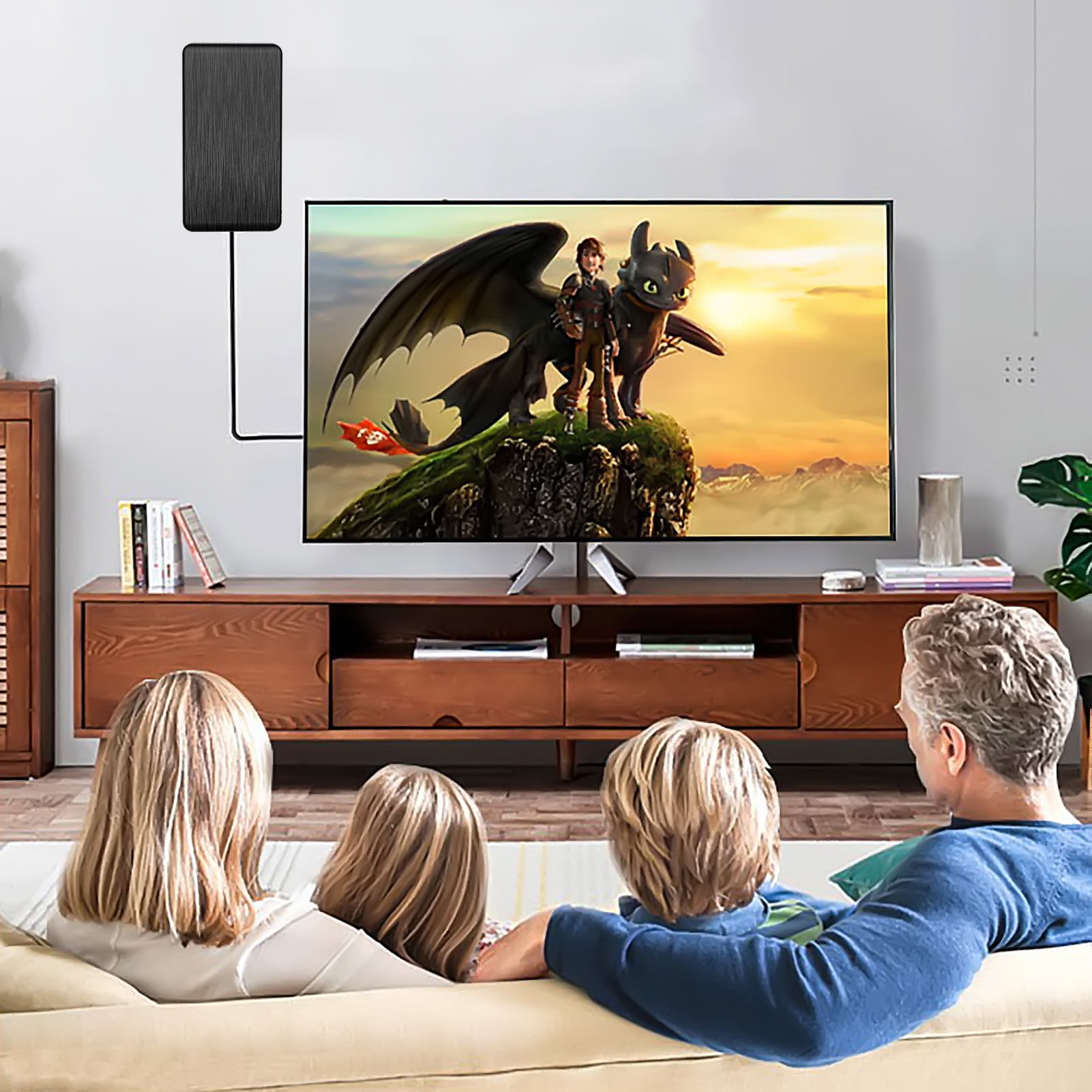 Camkey Outdoor Indoor Digital TV Antenna - 90mi Range with Built-in Amplifier, 33ft Long Coaxial Cable, Supports 4K, HD,1080P, UHF