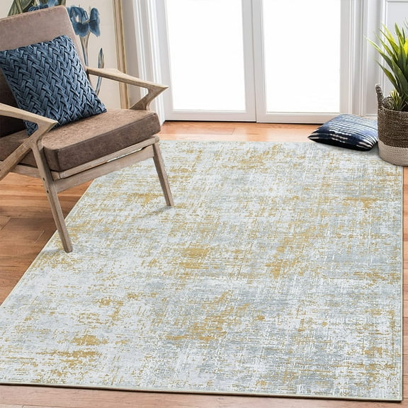 Hasoo Area Rug 8' x 10' Modern Abstract Area Rug for Living Room Washable Soft Indoor Floor Carpet, Yellow