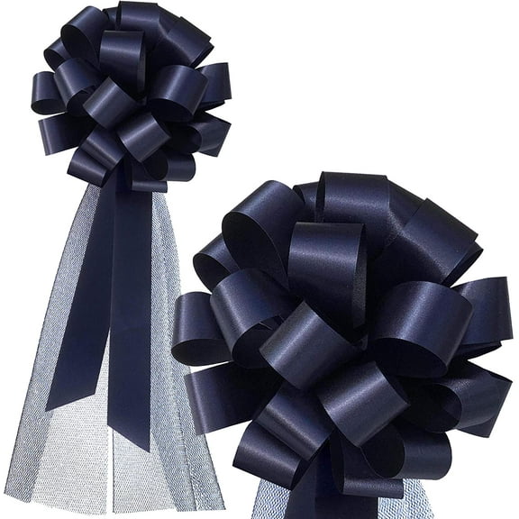 Navy Blue Wedding Pull Bows with Tulle Tails - 8" Wide, Set of 6, Memorial Day, Birthday, 4th of July, Birthday, Christmas, President's Day