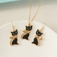 thumbnail image 2 of 1 set Cat Shape Zinc Alloy Enamel Pendant Necklaces & Dangle Earrings sets Golden 450mm, 2 of 5