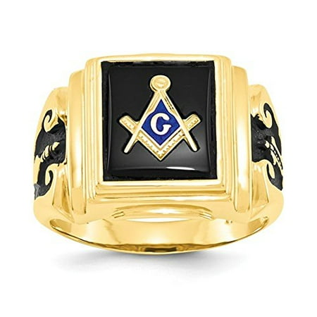 Men's 14K Yellow Gold Black Onyx Masonic Ring