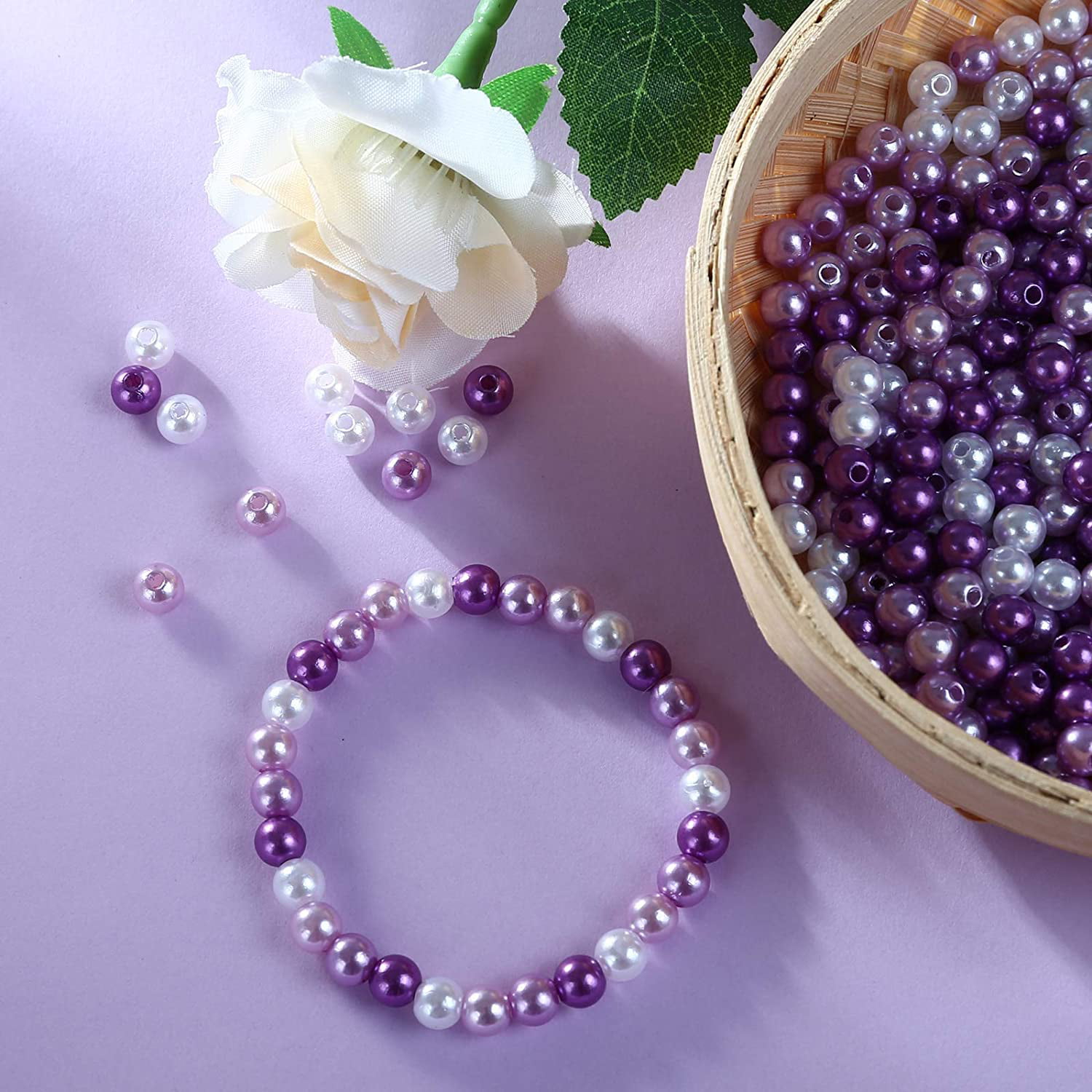 Naler 500pcs Art Pearls, Size 6mm Pearl Beads Charms for Art Craft Decorations Jewellery Making DIY, 4 Colors (Purple Series)