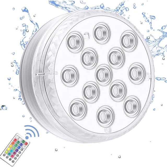 luces LED sumergibles con control remoto RF, 13 luces LED subacuáticas para piscina, IP68, resistentes al agua, funciona con pilas, para bañera.