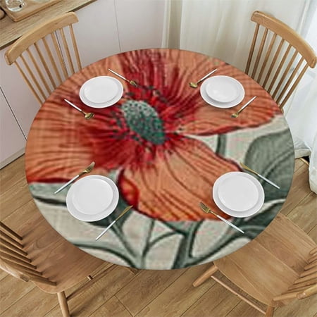 HAOXIT French Floral Tablecloth for Round Tables Soft and Durable Table Cloth with Yellow Flowers Pattern Decoration for Kitchen Parties Coffee Tables Thanksgiving Christmas 38-42