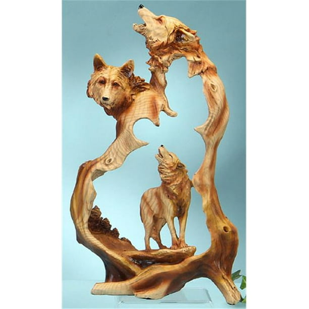 Unison Gifts MMD-182 12 Pouces Loup Hurlant Sculpture Bois