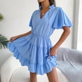 thumbnail image 5 of Homenesgenics Summer Dresses for Women Plus Size Fashion Women's Casual Slim V-shaped Short Sleeve Solid Color Dress Gifts for Women, 5 of 8
