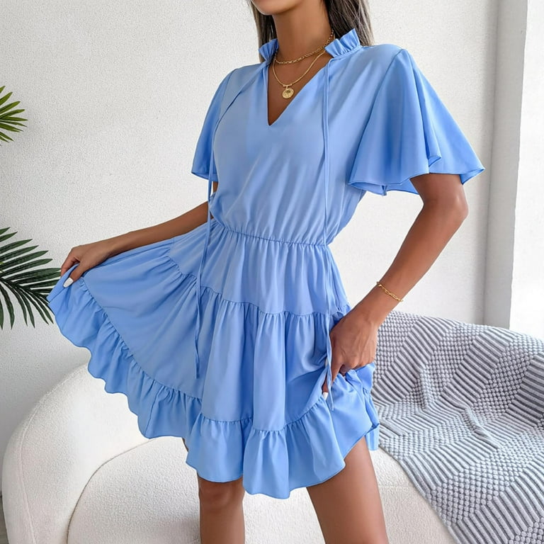 tulle prom dress Zapaka Women's Tulle Light Blue A-line Spaghetti Straps Beading Prom Party Dress With Slit, Blue / US18W