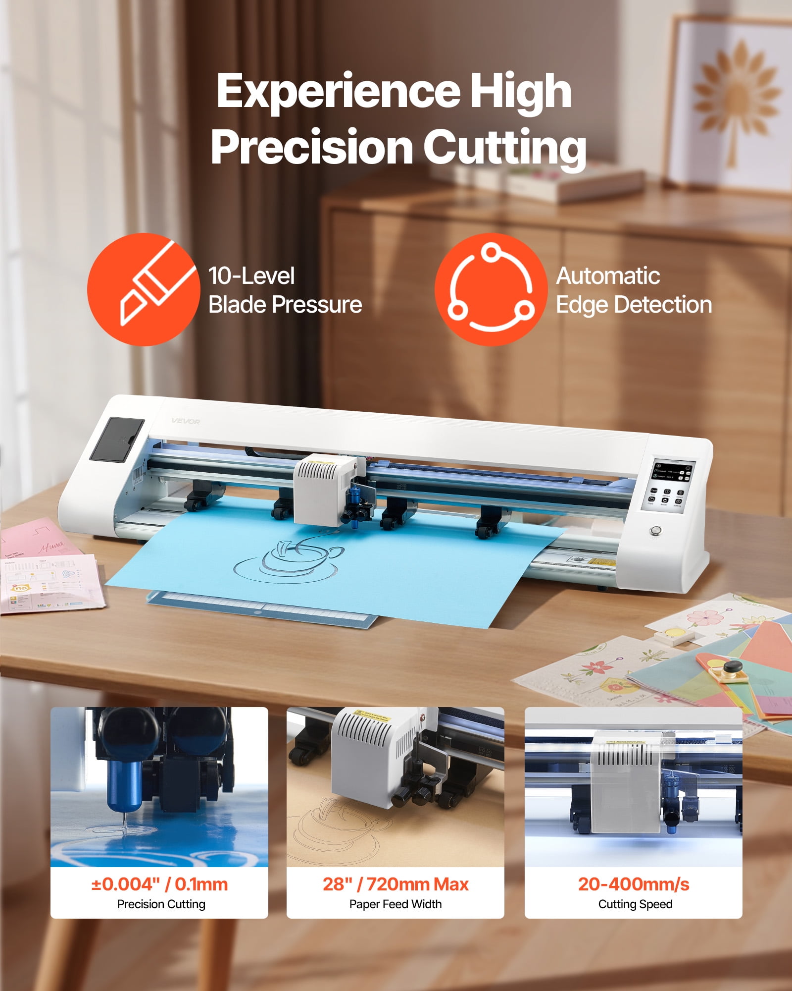 VEVOR Cutting Machine, Automatic Edge Detection Vinyl Cutter Machine with Two Types of Blades,Design Software and Materials,Compatible with Multiple File Formats, for Creating Customized DIY Crafts