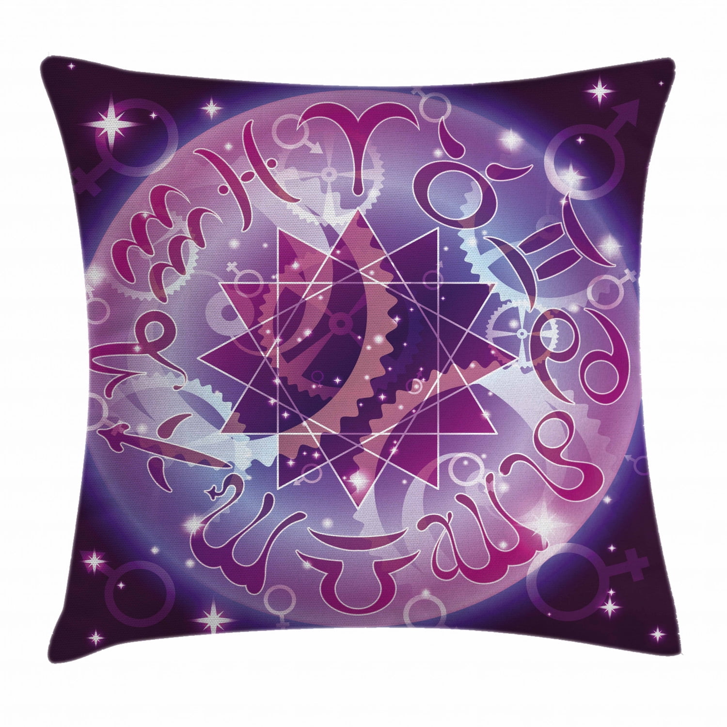 Astrology Throw Pillow Cushion Cover, Zodiac Circle in Space with
