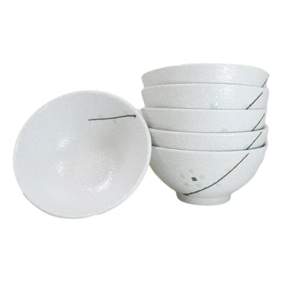Pack Of 6 Ceramic Yukino Hana Collection Small Rice Soup Appetizer Bowls 10oz