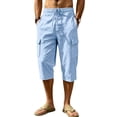 thumbnail image 4 of cfhntfmh Mens Capri Pants Casual Lightweight Elastic Waist Cargos Drawstring Beach Yoga Pants with Pockets (Light Blue,3X-Large), 4 of 7