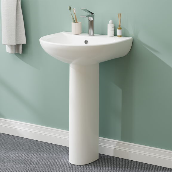 Faitaliicy 20" X 17" Pedestal Bathroom Sink Modern U-Shape Ceramic Pedestal Sink Compact White Pedestal Sink With Overflow And Single Faucet Hole