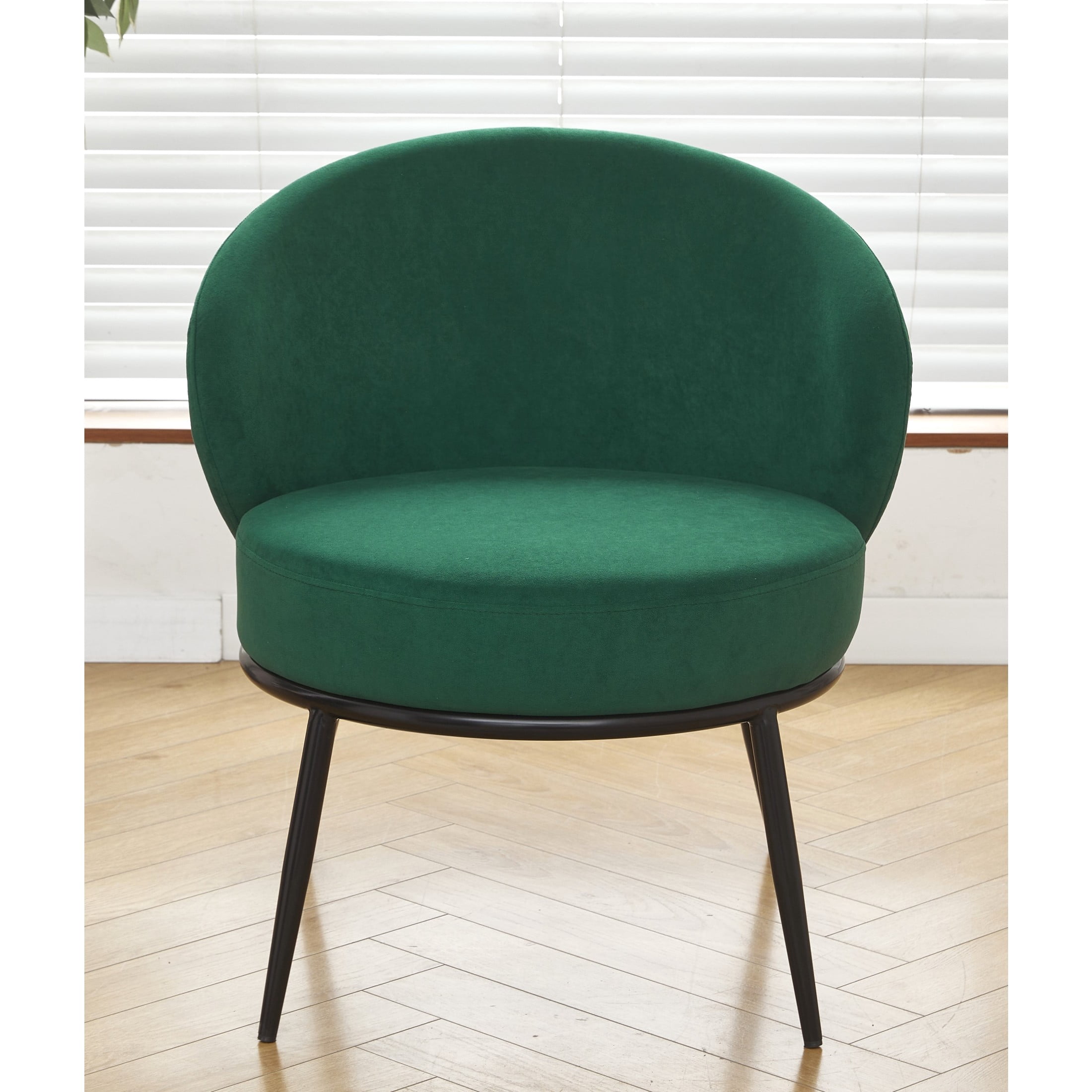 GDF Studio 27.36" Mid-Century Modern Round Accent Chair with Velvet Upholstery, Black Metal Legs, Green