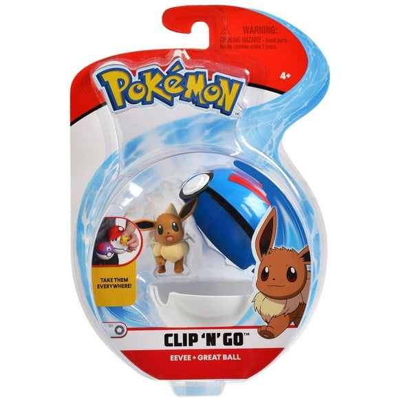 Pokemon Pokémon Clip “N” Go Poké Ball And 2” Evee Figure