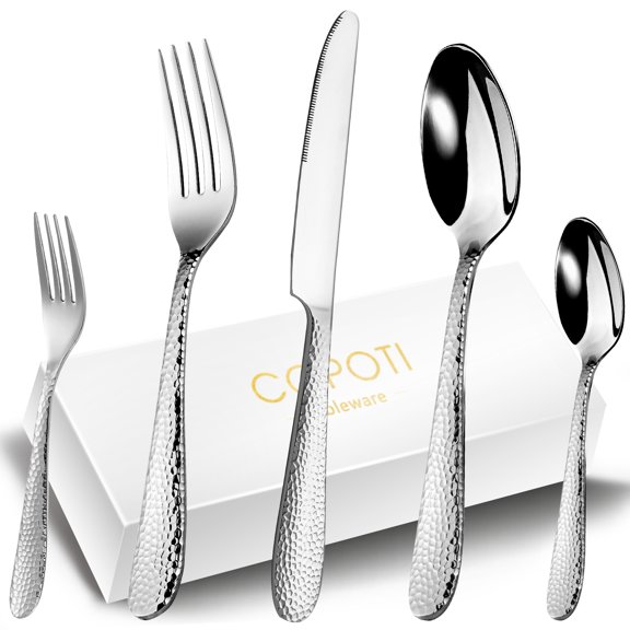 COPOTI Silverware Set 20 Piece For 4 People, Modern Stainless Steel Knife Fork Spoon Flatware Set.
