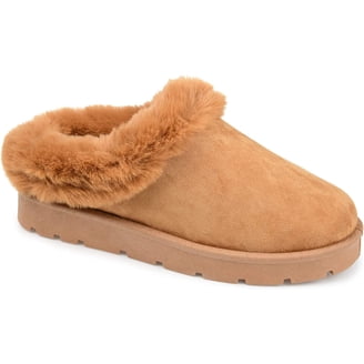 Clarks Women's Ginger Faux Fur Slippers – Indoor/Outdoor, Knit Upper With Suede Trim, Plush Lining