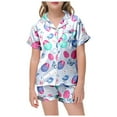 thumbnail image 2 of Easter Pajamas Toddler Girl Size 10 Egg Button Up Shorts Satin Pajamas Set Pulloverr Sleepwear Set Trendy Fashion Cothes #Z01 Light Purple 12-13 Years, 2 of 4