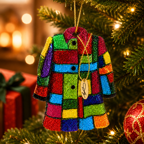 Coat of Many Colors Christmas Ornament 3.94" - Glitter Patchwork Tree Hanging Pendant Holiday Home Decor Country Music Fans Gifts & Christmas Stocking Stuffer Gift(A)