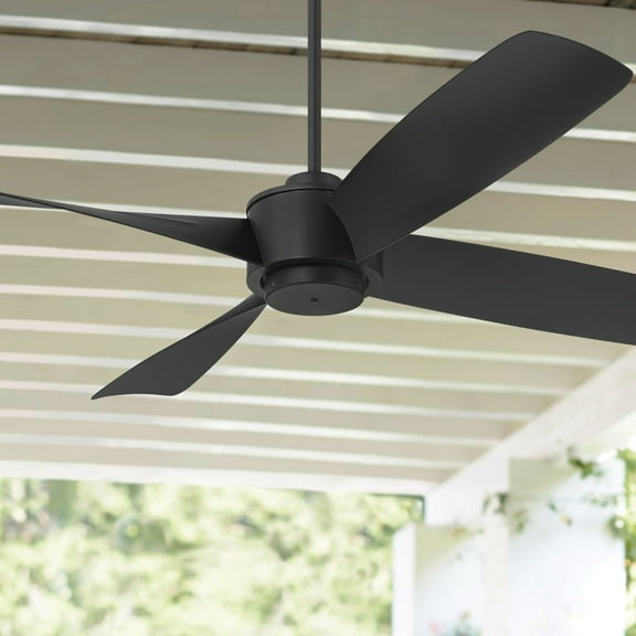 56" Casa Vieja Modern Industrial Outdoor Ceiling Fan with Remote Control Black Damp Rated for Patio Exterior House Home Porch