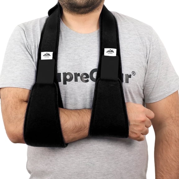 SupreGear Arm Sling, Padded Adjustable Breathable Shoulder Support Sling for Arm Injury, Unisex, Black