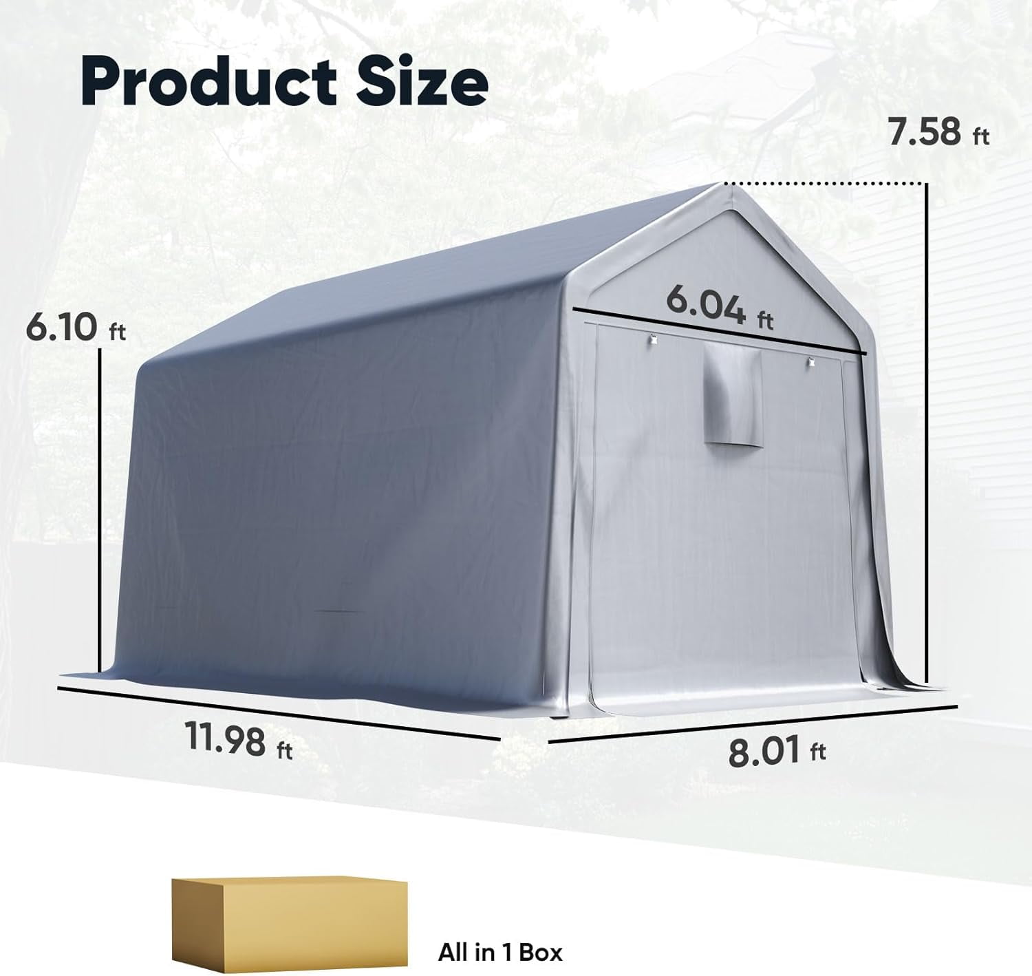 Quictent 8x12ft Carport Shelter - Portable Garage With Roll-Up Mesh Windows, Reinforced Frame, Silver Gray