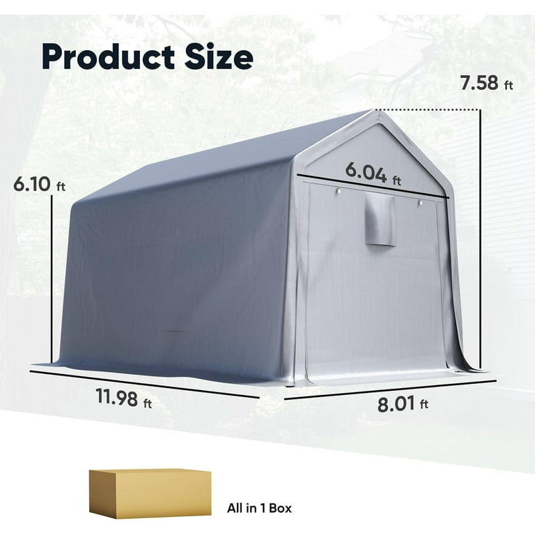 Quictent 8x12FT Carport Shelter with Roll-Up Mesh Windows