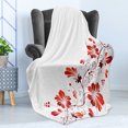thumbnail image 4 of Chinese Soft Flannel Fleece Throw Blanket, Traditional Purity Blossoms Curved Lace Like Branch and Leaves, Cozy Plush for Indoor and Outdoor Use, 60" x 80", Red White, by Ambesonne, 4 of 5