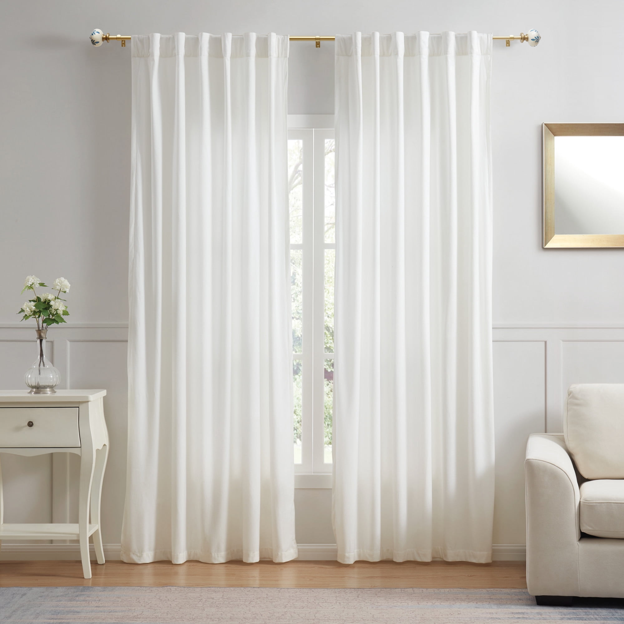 Martha Stewart Roseland 3/4", Adjustable Curtain Rod and Finial Set, Brushed Brass, 66" - 120" Long