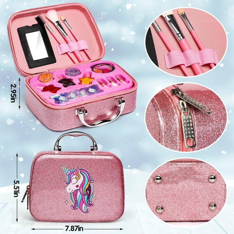Lnkoo Girls Pretend Play Makeup Sets Fake Make Up Kits with Cosmetic Bag for Little Girls Birthday Christmas Gift , Toy Makeup Set for Toddler Girls