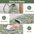 thumbnail image 4 of MJIAexp 2'x6' Boho Runner Rug,Non Slip Washable Floral Hallway Runner Rug with Rubber Backing, Low Pile Faux Wool Distressed Carpet for Kitchen, Laundry, Bedroom, Entrance,Green, 4 of 8