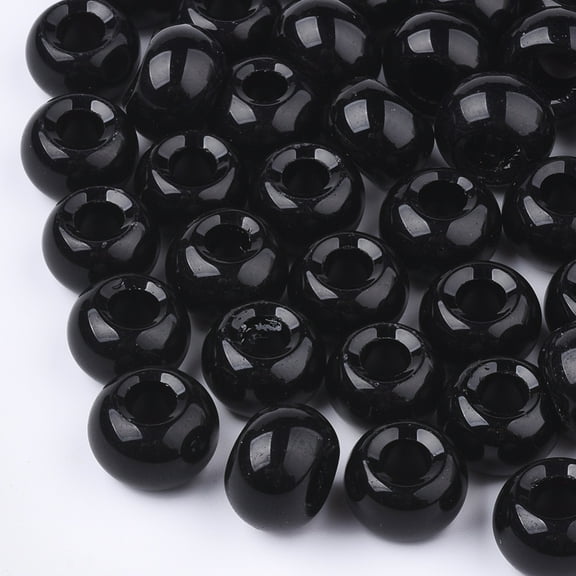 20 pc Glass European Beads Large Hole Beads Rondelle Black 15x10mm Hole: 5mm