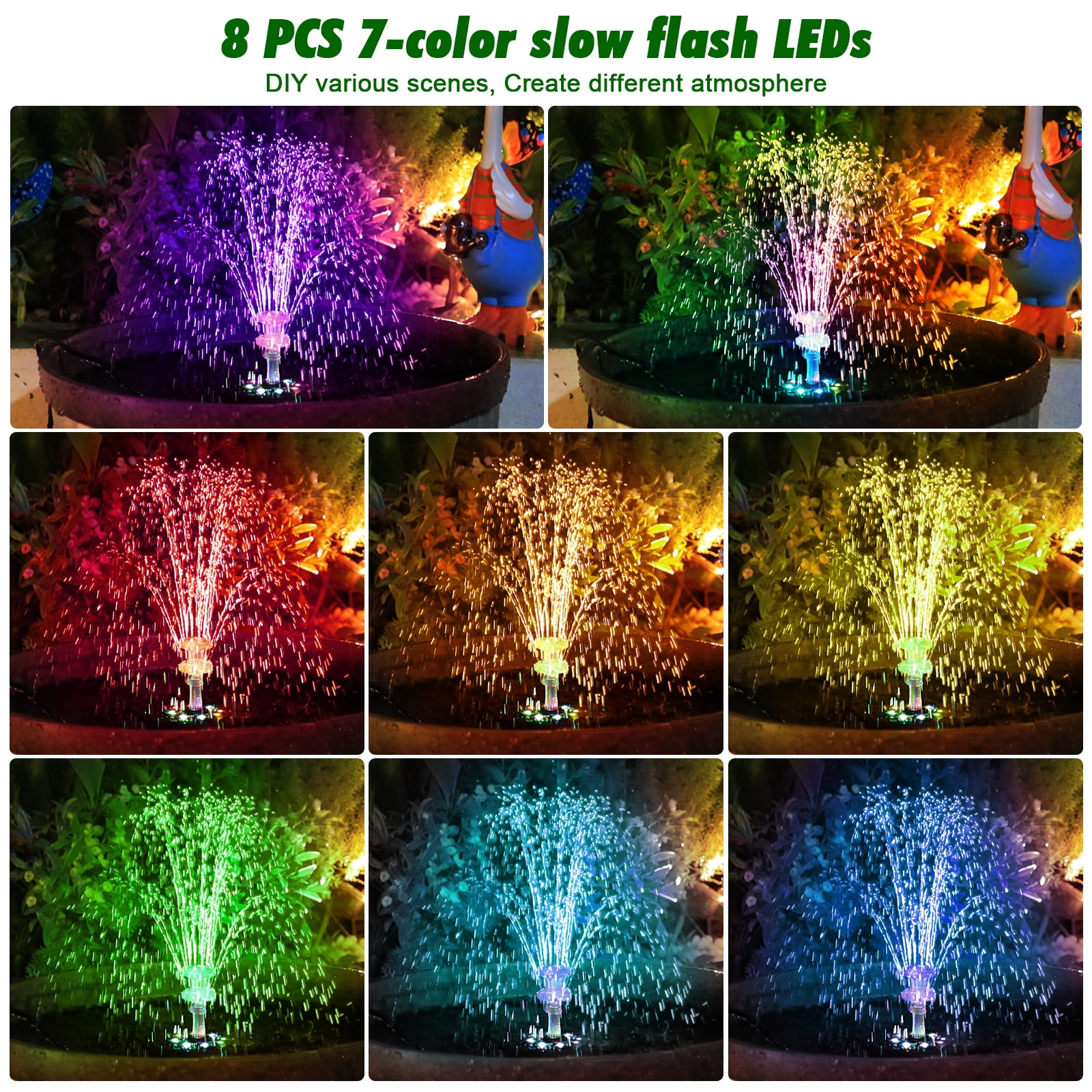 AISITIN 10W Solar Fountain with LED Colorful Lights & 3000mhA Battery, 2024 Upgraded Solar Bird Bath Fountain with Fixed Bracket, Remote Control Solar Water Fountain Pump for Bird Bath, Pools and Outd