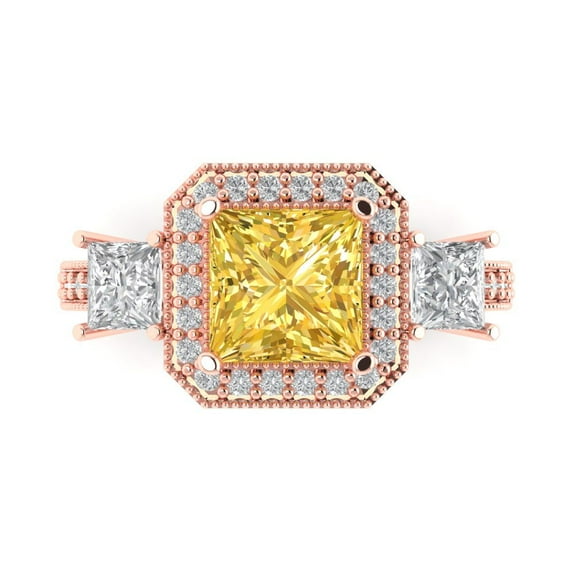 Three-Stone Engagement Ring for Women - 3.005ct Natural Citrine in 18K Rose Gold Promise Ring